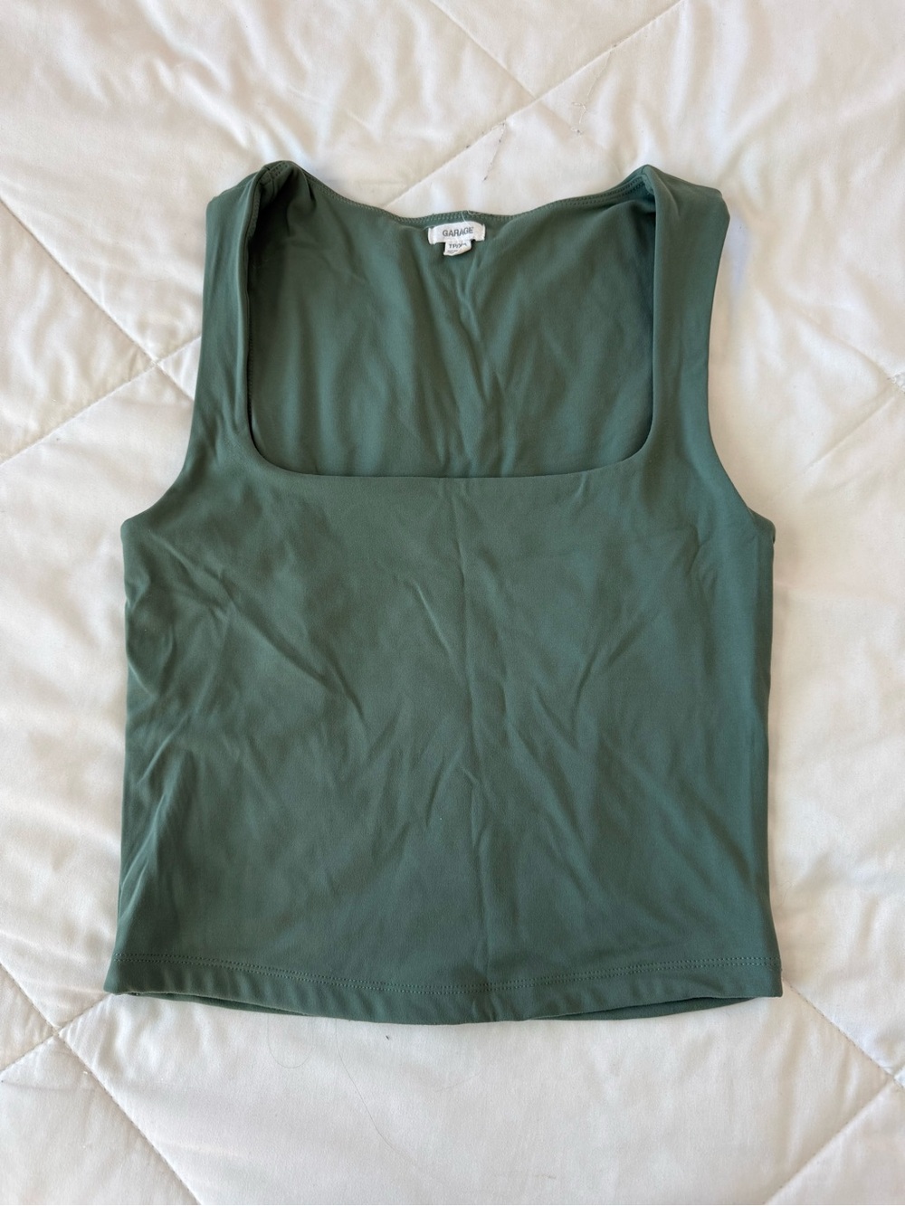 Garage Square Neck Tank Top in Olive Green